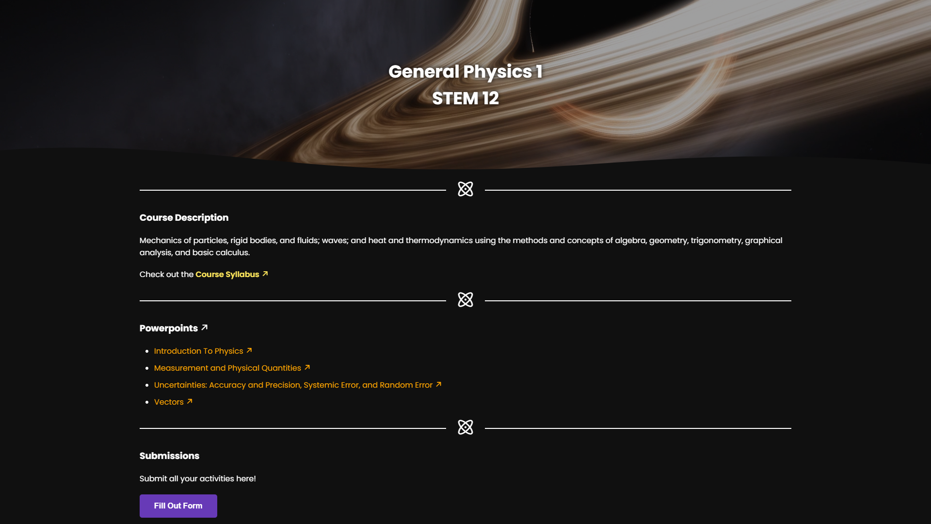 screenshot of project - general physics